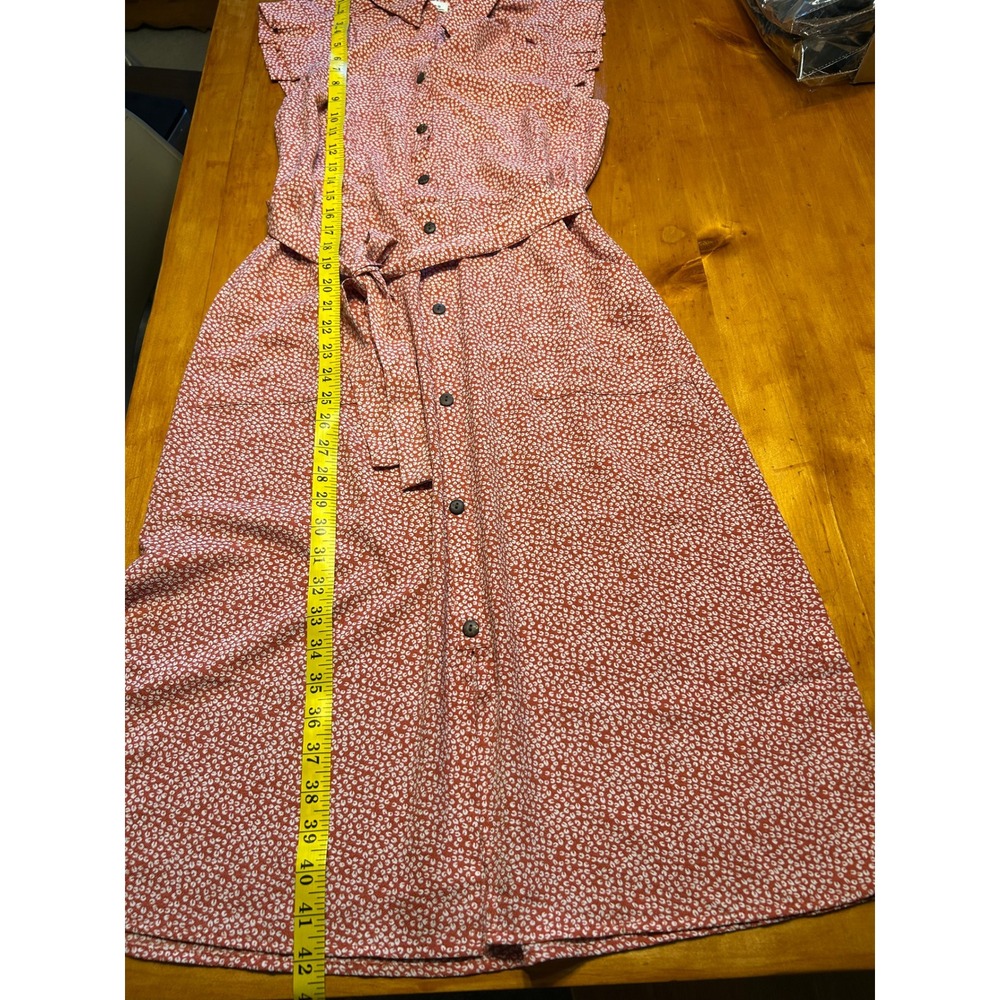 Monteau LA Cottagecore Boho Rust Floral Button Down Shirt Dress Midi Tie Waist - Picture 4 of 12